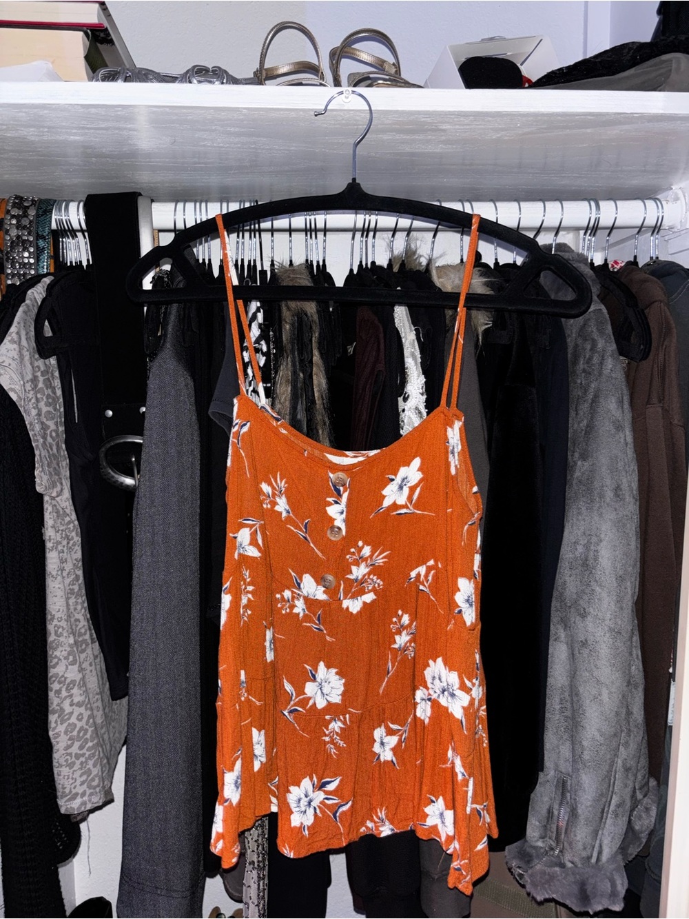 Burnt Orange Floral Button-Front Cami Tank